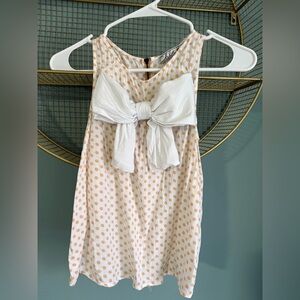 Chloe K Polka Dot Bow Tank Top - White & Peach